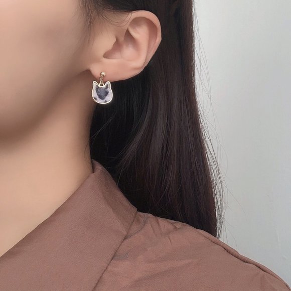 Kitty Cat Head Leopard Fabric Earrings - Picture 5 of 15